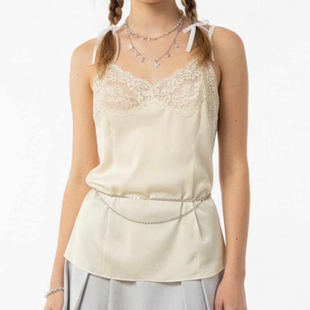 Vintage Wonder Maid Cami Tank Lace Y2K Fairy Whimsical Angelic Cream 40